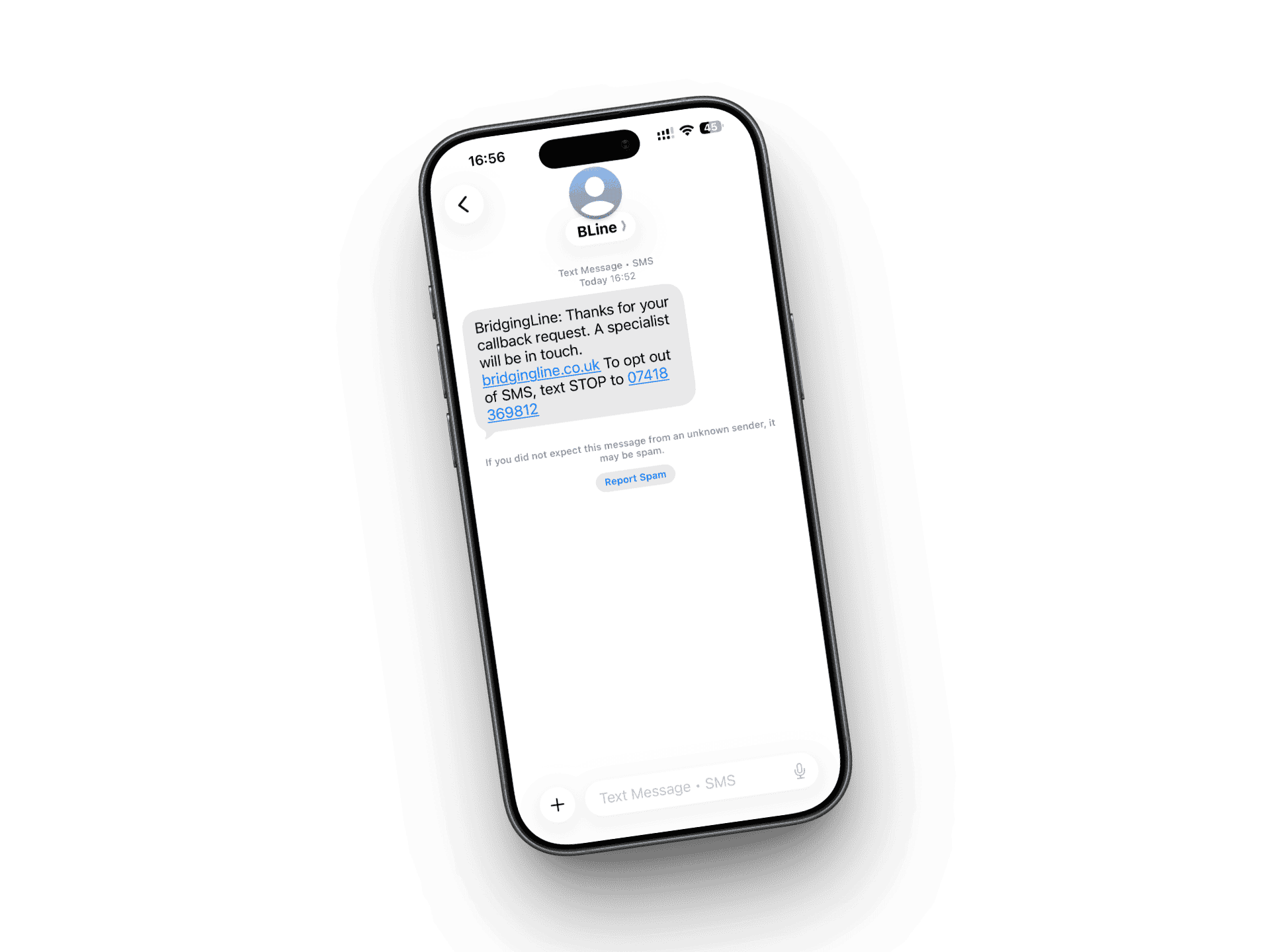 BridgingLine enquiry confirmation shown on a phone